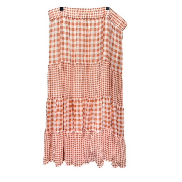 LC Lauren Conrad Dresses & Skirts - LC Lauren Conrad Maxi Skirt Gingham Tiered XXL Orange Excellent Lined Elastic